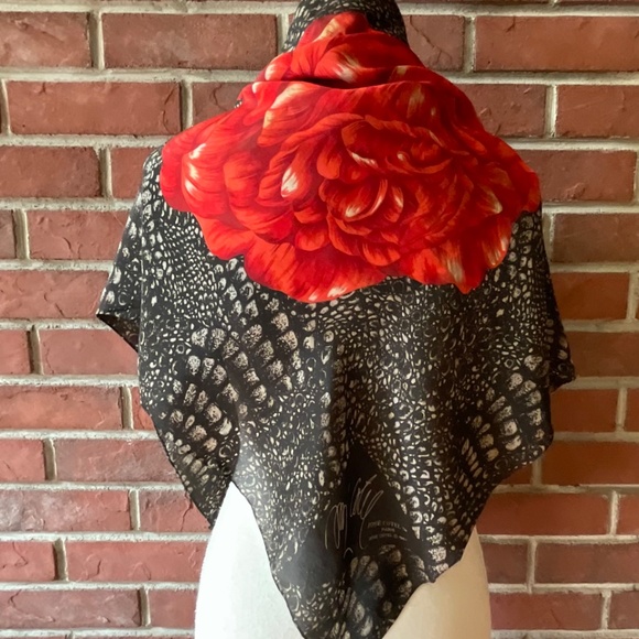 Jose Cotel Paris Floral Geometric Print Silk Scarf 34”x35” Vintage 1987 - Picture 7 of 9